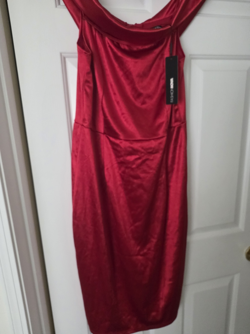 Fashion Nova Red Satin Cowl Neck Midi Dress